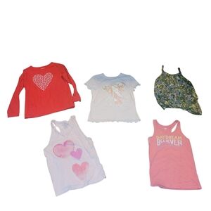 Girls 5-Piece Summer Tank & Tee Bundle - Pink, Red, White, Floral